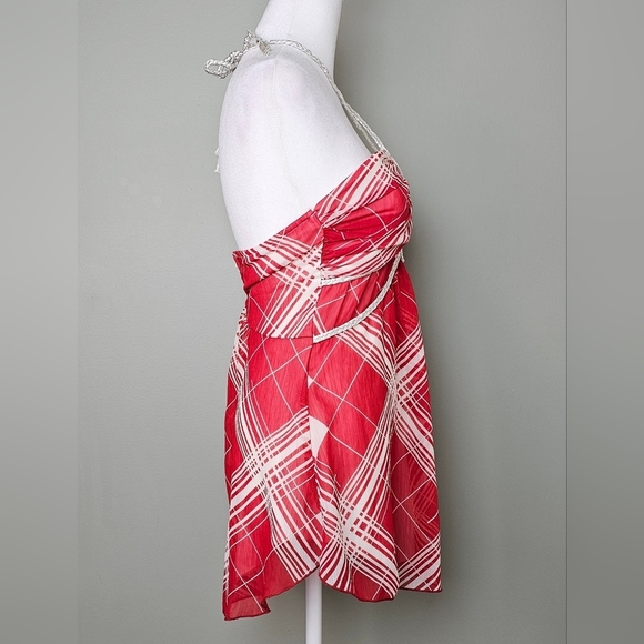 Studio Y Women's Red & White Chiffon Layered Halter Top, Adjustable Strap, SMALL - Picture 2 of 11